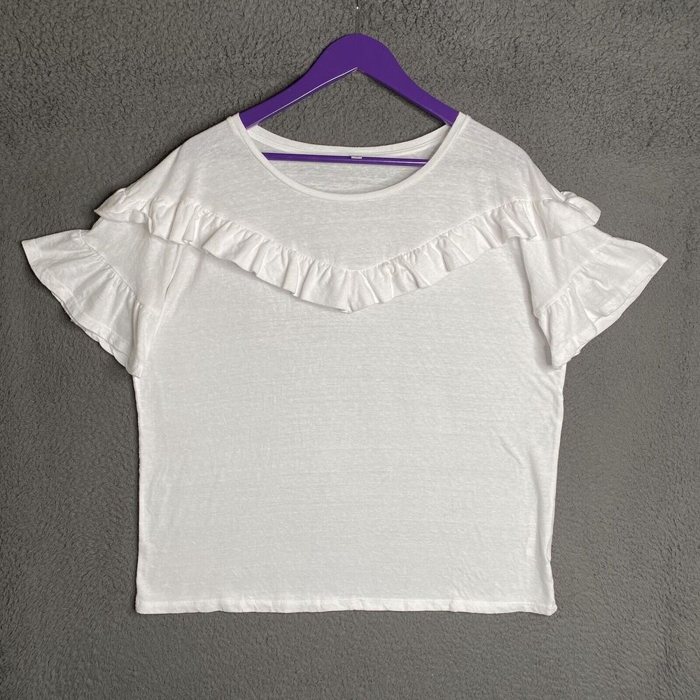 Womens PAIGE White Ruffle Top Shirt Size Small Made In USA